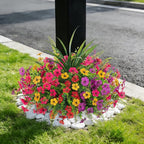 Artificial Fake Flowers Plants for Outdoor Spring Summer Decor, 12 Bundles Faux Silk Flowers for Outdoor Outside Planter Colorful Daisy UV Resistant Look Real for Front Door Porch Patio Yard
