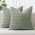 MIULEE Pack of 2 Spring Corduroy Decorative Throw Pillow Covers 12x12 Inch Soft Boho Striped Pillow Covers Modern Farmhouse Home Decor for Summer Sofa Living Room Couch Bed Greyish Green