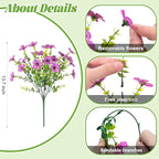 Artificial Flowers for Outdoors Potted Spring Decor, 12 Bundles Fake Summer Daisy with Realistic Eucalyptus Leaves, Faux Plants for Greenery Boxwood Porch Patio Garden Pot Lawn
