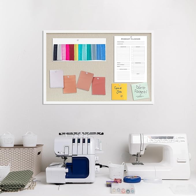 DAHAPYBOO Cork Board with Linen White,Bulletin Board 30"x20" Hanging Corkboards for Office Home School Message Board or Vision Board Decoration.