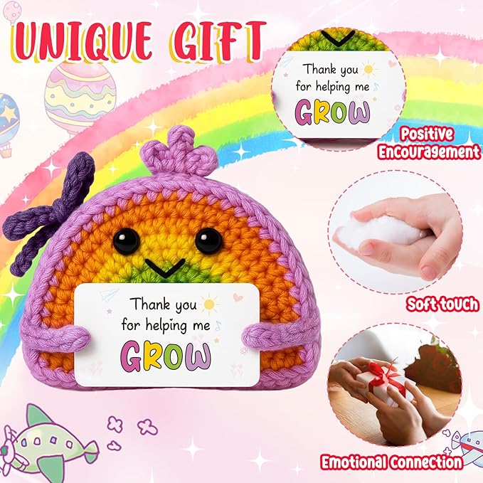 MAMAGIFTREE Thank You for Helping Me Grow - Appreciation Gifts for Teacher Mom Dad Professor Boss Mentor Coworker - Graduation Positive Rainbow Crochet