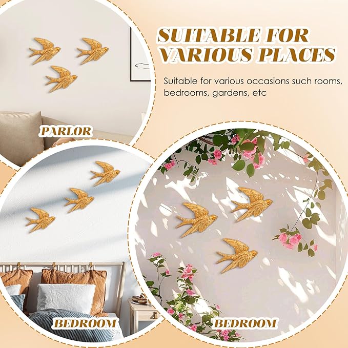 UKCOCO 3pcs Resin Swallow Wall Sculpture: Swallow Decorations Indoor Wall Art Crafts Living Room Bedroom Garden Decor, 4. 72x3. 54x0. 59in