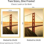 24x36 Picture Frame Gold Set of 3, Display Pictures 20x30 with Mat or 24 x 36 Without Mat, Poster Frames 24x36 for Wall Hanging Horizontal and Vertical