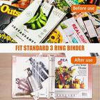 tutata 24Pcs 3 Hole Punched Magazine Holders, Magazine Organizer, 3 Ring Binder Insert Strips, Translucent White