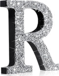 Qunclay 12'' Silver Crystal Diamond Bling Letters Crushed Diamond Decoration Wooden Glitter Letter with Screw and Hooks Rhinestone Gift for Wedding Y2k Mcbling Bedroom Wall Decor (Letter R)