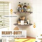 Fun Memories Corner Shelf Wall Mount, Floating Corner Shelves, Set of 2 Corner Wall Shelf Organizer, Rustic Wood Wall Storage Display Shelves for Living Room Bedroom Bathroom Kitchen, Rustic Grey