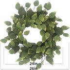 26" Green Hibiscus & Eucalyptus Leaf Wreath for Front Door - Large Artificial Greenery Outdoor Wreath for Porch, Window, Farmhouse, Home, Holiday, Hanging Decor - Spring, Summer, Fall, All Seasons