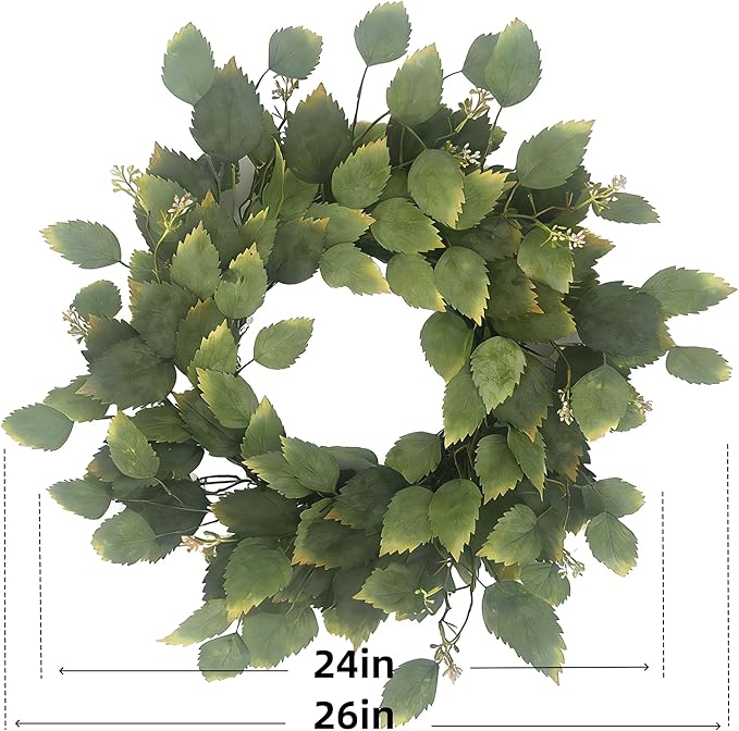 26" Green Hibiscus & Eucalyptus Leaf Wreath for Front Door - Large Artificial Greenery Outdoor Wreath for Porch, Window, Farmhouse, Home, Holiday, Hanging Decor - Spring, Summer, Fall, All Seasons