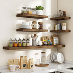 Acovy 24 Inch Floating Shelves, 3D Textured 24"x9.25"x1.5" Inch Deep Floating Shelves for Wall, Wooden Shelves for Bathroom, Bedroom, Living Room, Brown, 2 Pieces