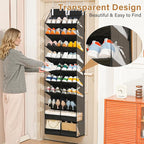 20-30 Pairs Over the Door Shoe Organizer,Side Clear Hanging Shoe Organizer,10-Tier Shoe Storage with 2 Flat Storage Layers,Door Shoe Organizer Fit All the Family’s Sneakers, Boots, Heels,Black