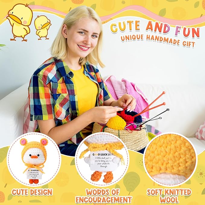 HunnmingRe 12 Pcs Cute Crochet Doll with Positive Card Soft Wool Animals Creative Knitting Dolls for Positive Support Inspirational Birthday Encouragement Gift(Animal Style)
