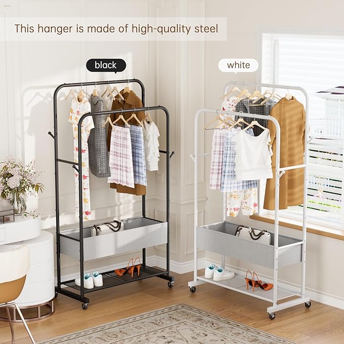Clothes Garment Coat Rack Drying Clothing Racks Metal Freestanding for Hanging Clothes Portable Closet for Laundry Bedroom Black