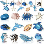 24 Pcs Summer Ornaments for Tree Wooden Ocean Beach Tree Decorations Coastal Nautical Wood Hanging Cutouts Beach Sea Animals Decorations with Rope for Summer Holiday Party Supplies