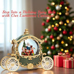 Christmas Santa Snow Globe, Green&Gold Carriage Musical Lighted Water Lantern, Swirling Glitter, USB Powered and Battery Operated, Xmas Home Décor Gift(Green Car)