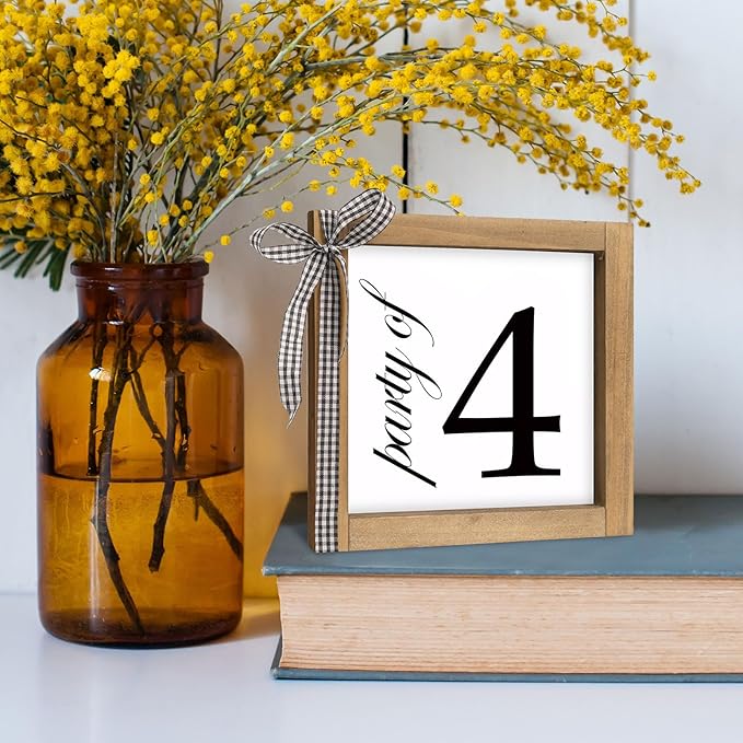 6 Inch Party of 4 Sign, Wooden Frame Family of 4 Decor, Rustic Gift for Family Indoor Table Tiered Tray Shelf Desk Farmhouse Home Decorations