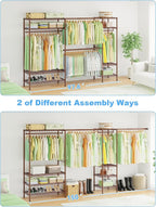 Ulif E11 Heavy-Duty Garment Rack, Metal Freestanding Clothes Rack and Closet Storage Organizer System with 8 Shelves and 4 Hanger Rods, (73.2-97.6)" W x 14.5" D x 71.2" H, Load 1034 LBS, Bronze