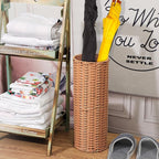 Weysat Woven Umbrella Stand for Entryway Handmade Umbrella Holder Freestanding Cane Stand Natural Color Decorative Umbrella Rack Tall Basket for Laundry Bathroom(Rattan, Cylindrical Style)