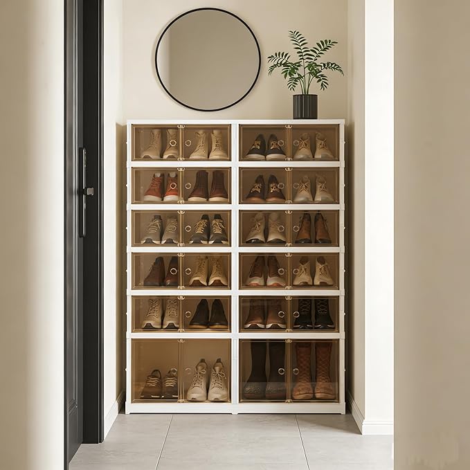 Collapsible Shoe Rack Organizer 9 Tiers-36 Pairs Foldable Shoe Cabinet with Doors, Shoe Storage Rack for Closet and Entryway, Large Plastic Folding Shoe Cabinet, Easy Assembly Shoe Shelves Organizer
