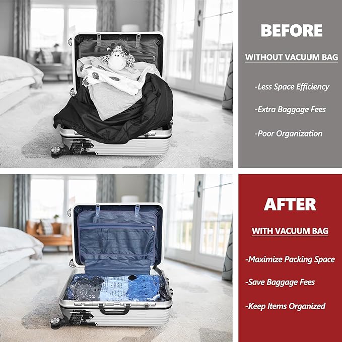 Vacuum Bags for Travel with Rechargeable Pump, 8 Large Compression Packing Seal Bags for Luggage Suitcase, Space Saver for Clothing and Clothes Storage Travel