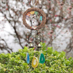Handmade Natural Rattan Dream Catcher with Gemstones, Wind Chimes & 6-Color Life Tree–Boho Wall Hanging Decor for Home, Bedroom, Garden–Unique Gift for Housewarming, Birthday, Christmas