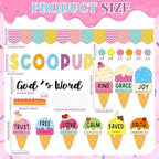Summer Christian Bulletin Board Decorations Set Bible Verse Inspirational Jesus Classroom Decoration Summer Ice Cream Religious Paper Cutouts for Sunday School Church VBS Home Chalkboard Wall Decor