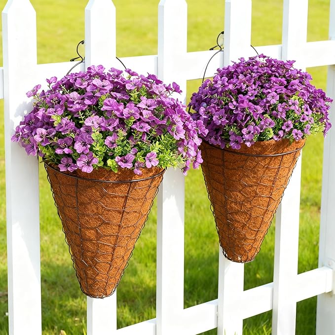 16 Bundles Artificial Flowers for Outdoor Realistic Faux Flower Spring Summer Garden Home Decoration, Hanging Daisy with Eucalyptus Leaves Fake Plants Greenery Balcony Porch Patio Front Door Decor