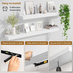 Fun Memories 40 Inch Floating Shelves, Long Wood Wall Shelf Set of 2 with Invisible Brackets, for Bathroom, Living Room, Bedroom, Kitchen, White
