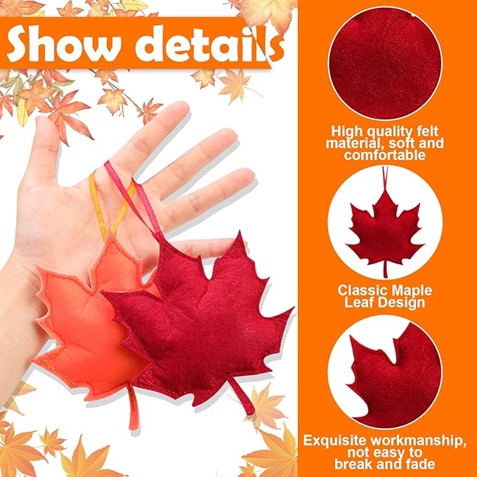 Tudomro 27 Pcs Fall Tree Decoration Autumn Thanksgiving Leaves Tree Ornaments Thanksgiving Decor 3D Felt Leaves Pumpkin Autumn Hanging Ornaments for Home Decor Party Favors(Maple Leaf and Pumpkin)