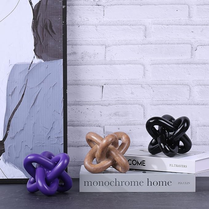 DOVDOV Black Knot Sculpture, Triple Knot Statue, Black Home Decor, Perfect for accenting Rustic-Style Coffee Tables, Living Room TV Stands, Dining Tables, and entryway Shelves.