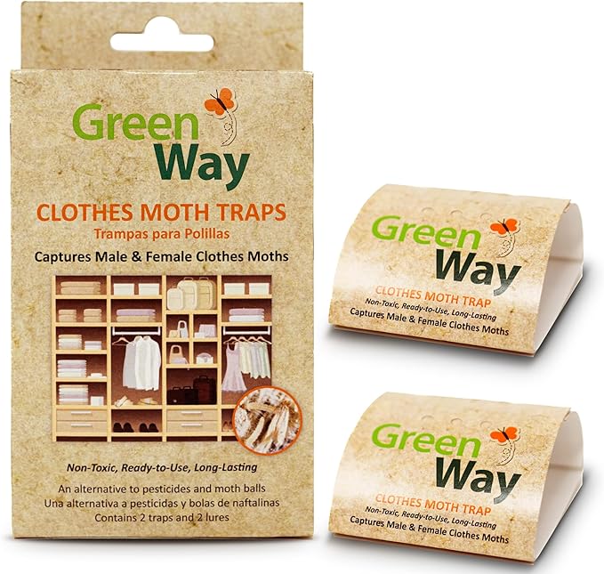 Greenway Clothing Moth Traps with Powerful Pheromone Lures for Effective, Odor-Free Closet Protection, Non-Toxic, Eco-Friendly & Long-Lasting Solution, 2 Packs (Includes 4 Traps & 4 Lures)