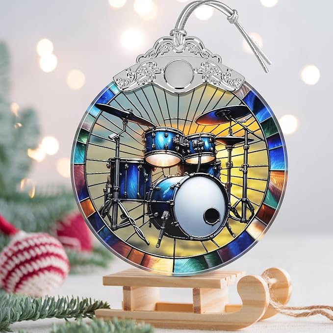 Drum Kit Stained Glass Orament - Christmas Ornament - Christmas Decorations for Tree - Holiday Present ldeas - Gift Exchange