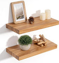 Floating Shelves for Wall Decor, 8" Deep Rustic Solid Elm Wood Floating Shelves Wall Mounted, Wall Shelves with Invisible Bracket for Living Room Bathroom Bedroom Kitchen, 16 Inch Set of 2, Natural