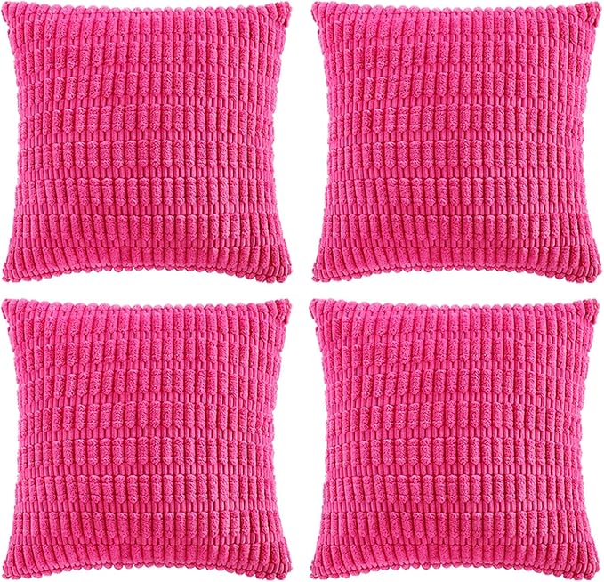 Fancy Homi 4 Packs Decorative Throw Pillow Covers for Living Room Couch Bed, Modern Farmhouse Boho Home Décor Accent Cushion Case, 20" x 20", Hot Pink