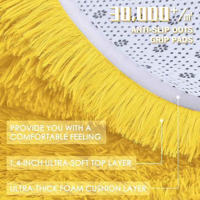 OLANLY 2x3 Machine Washable Small Bedside Rug, Soft Fluffy Shaggy Entryway Throw Rugs for Bedroom, Living Room, Indoor Floor Carpet for Kids Girls and Boys, Nursery Rooms, Home Decor Aesthetic, Yellow