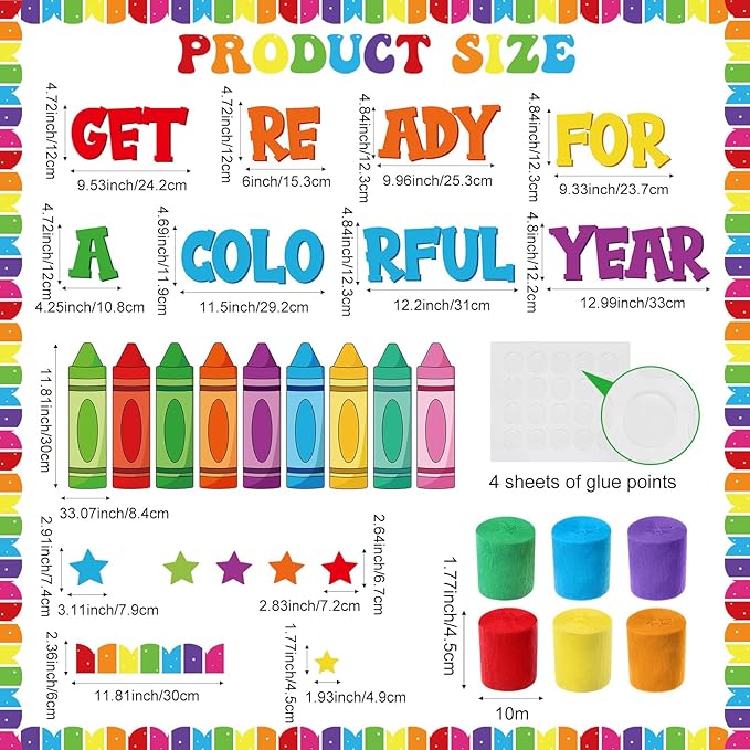 Epakh Bulletin Board Set DIY Decorations 3D Paper Cutouts for Summer Window Chalkboards Wall Door Decor(Colorful Crayon)