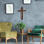 Jetec Christian Wooden Wall Cross,3D Multi-color Triple Stacked Reclaimed Decorative Worn Wooden Wall Cross for Home Religious Church Hanging Decoration(Classic Color)