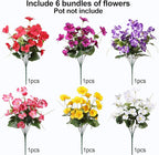 Hibiscus Artificial Flowers Plants for Outdoors Summer Decoration, 6 Bundles Fake Silk Hibiscus Bouquet Realistic UV Resistant Tropical Flowers Artificial for Outside Planter Front Door Porch Patio