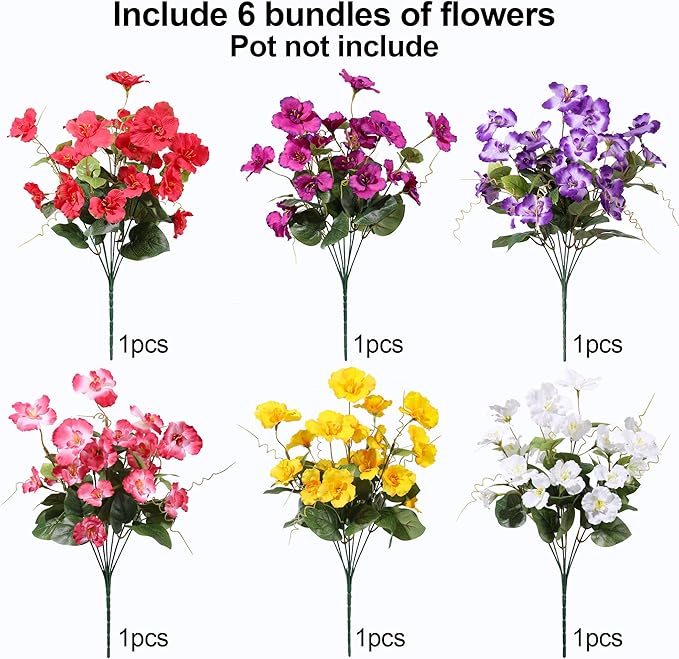 Hibiscus Artificial Flowers Plants for Outdoors Summer Decoration, 6 Bundles Fake Silk Hibiscus Bouquet Realistic UV Resistant Tropical Flowers Artificial for Outside Planter Front Door Porch Patio