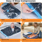 Vacuum Storage Bags with Cordless Pump, 16-Pack Space Saver Vacuum Seal Bags for Blankets, Clothes & Bedding, Reusable Compression Bags in 4 Large Sizes (M–Jumbo), Long-Side Opening