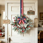 4 PCS Patriotic 4th of July Hanging Wreaths for Cabinets Small Independence Day Wreaths for Front Door with Red White Blue Berries & Lamb's Leaves Memorial Day Labor Day Mini Wreath for Home Decor