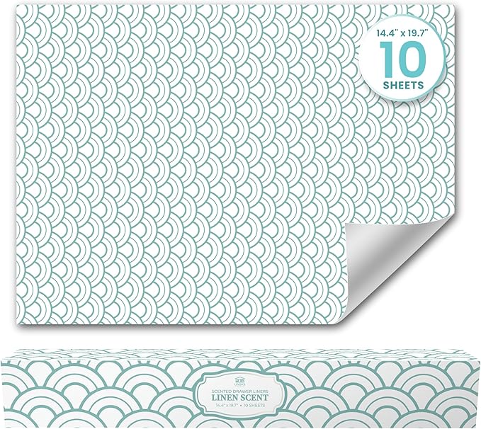 Fresh Linen Scented Drawer Liners for Dresser Drawers (10 Large Sheets, 19.7" x 14.4") - Non Adhesive Drawer Paper Liner for Bedroom Dresser & Closet Shelves by Linda’s Essentials