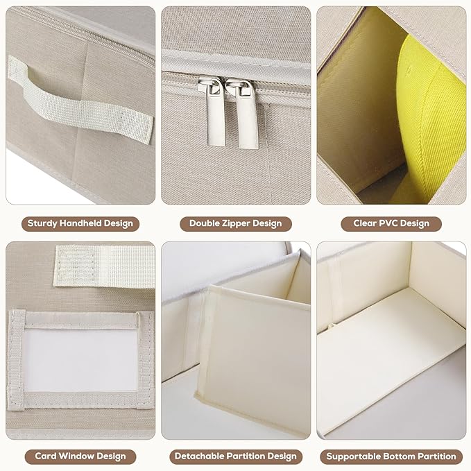 2 Pack Hat Storage for Baseball Caps-Holds Up to 48 Caps, Hat Organizer for Closet Stackable Hat Box with Cardboard, Dustproof Baseball Cap Organizer with 2 Handles for Home Travel (Beige, 2Pack)