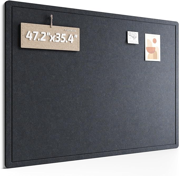 Fluxynara Large Bulletin Board, 47.2" x 35.4" Cork Board Alternative with 24 Safe Removable Adhesive Tabs, Foldable Felt Pin Board for Home Office, Classroom, Bedroom,Entryway for Walls—Navy Blue