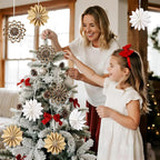 EASY JOY 9Pcs Christmas Hanging Decorations - 3D Paper Christmas Tree Hanging Decor Log White Snowflake Ornaments Christmas Decorations Outdoor Indoor for Xmas Party,Boho Home,Window Door Decor