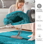 OLANLY 2x3 Machine Washable Small Bedside Rug, Soft Fluffy Shaggy Entryway Throw Rugs for Bedroom, Living Room, Indoor Floor Carpet for Kids Girls and Boys, Nursery Rooms, Home Decor Aesthetic, Teal