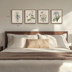 Framed Botanical Wall Art for Bathroom, 4 Piece Vintage Floral Canvas Painting Prints Artwork Farmhouse Wall Decor, Rustic Flower Butterfly Pictures for Bedroom Kitchen Hallway Home Decor, 8x10 Inch