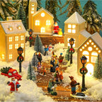 Soaoo 25 Pieces Christmas Village Sets Xmas Led Lighted Christmas Village Houses Mini Xmas Figurines Miniature for Collection Tabletop Mantel Shelf Indoor Accessories