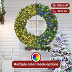 48in Large Prelit Christmas Wreath Outdoor with Lights, Artificial Lighted Christmas Wreaths with 210 Colorful LEDs, Metal Hook, Plug-in, 11 Functions for Home Holiday Decor