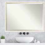Amanti Art White Wall Mirror 32x42 Morgan White Gold Rectangle Bathroom Mirror for Wall Decor Living Room, X-Large Modern Wood Frame, Hangs Horizonally and Vertically, Bathroom Decor, Beveled Edge