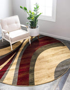 Unique Loom Barista Collection Area Rug - Ngada (4' 1" Round, Beige/ Red)